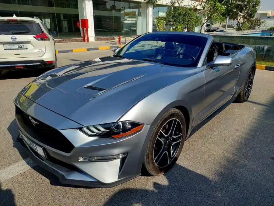 light gray-silver Ford Mustang 2021 for rent in Dubai
